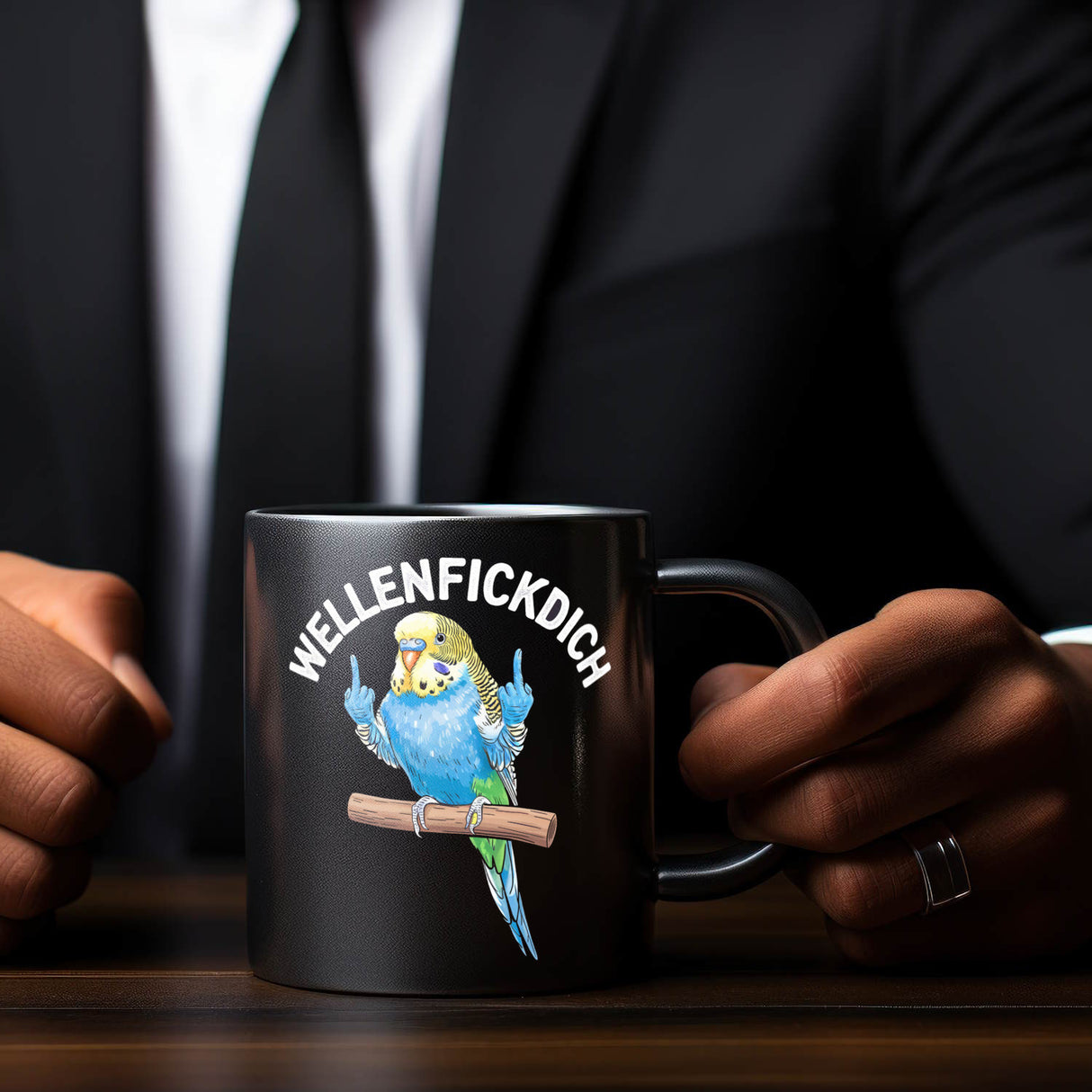 Wellensittich mit Mittelfinger Tasse WELLENFICKDICH