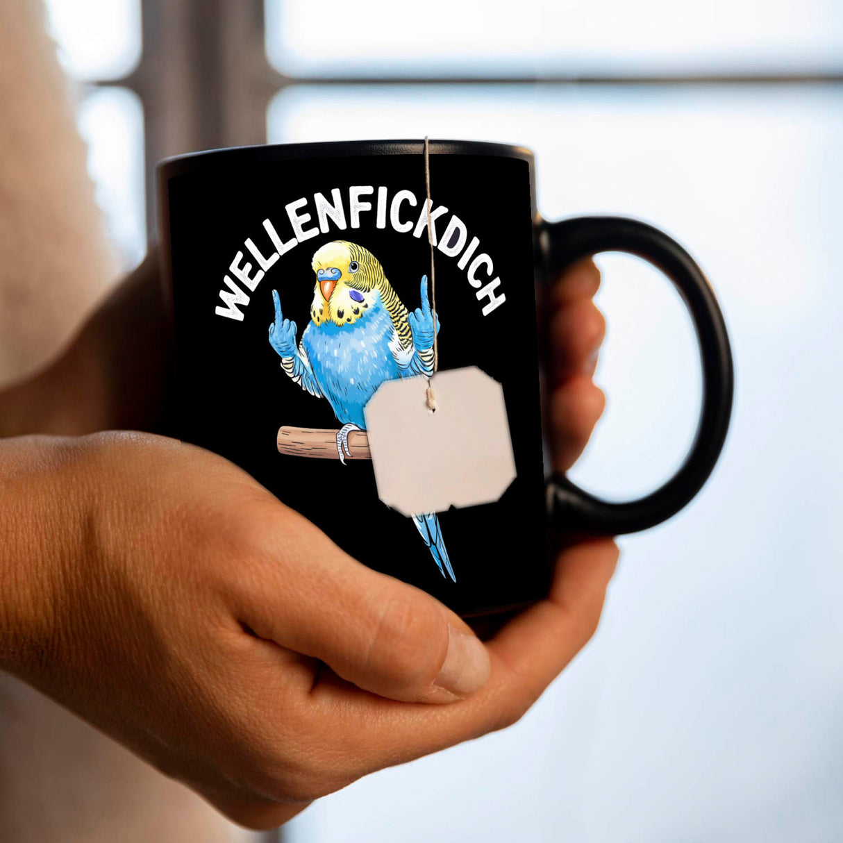 Wellensittich mit Mittelfinger Tasse WELLENFICKDICH