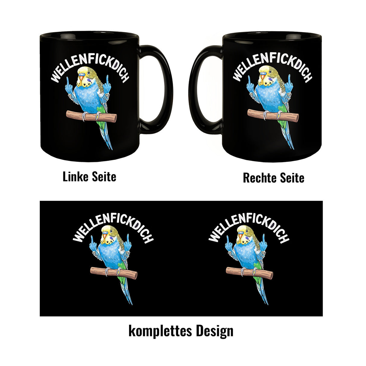Wellensittich mit Mittelfinger Tasse WELLENFICKDICH