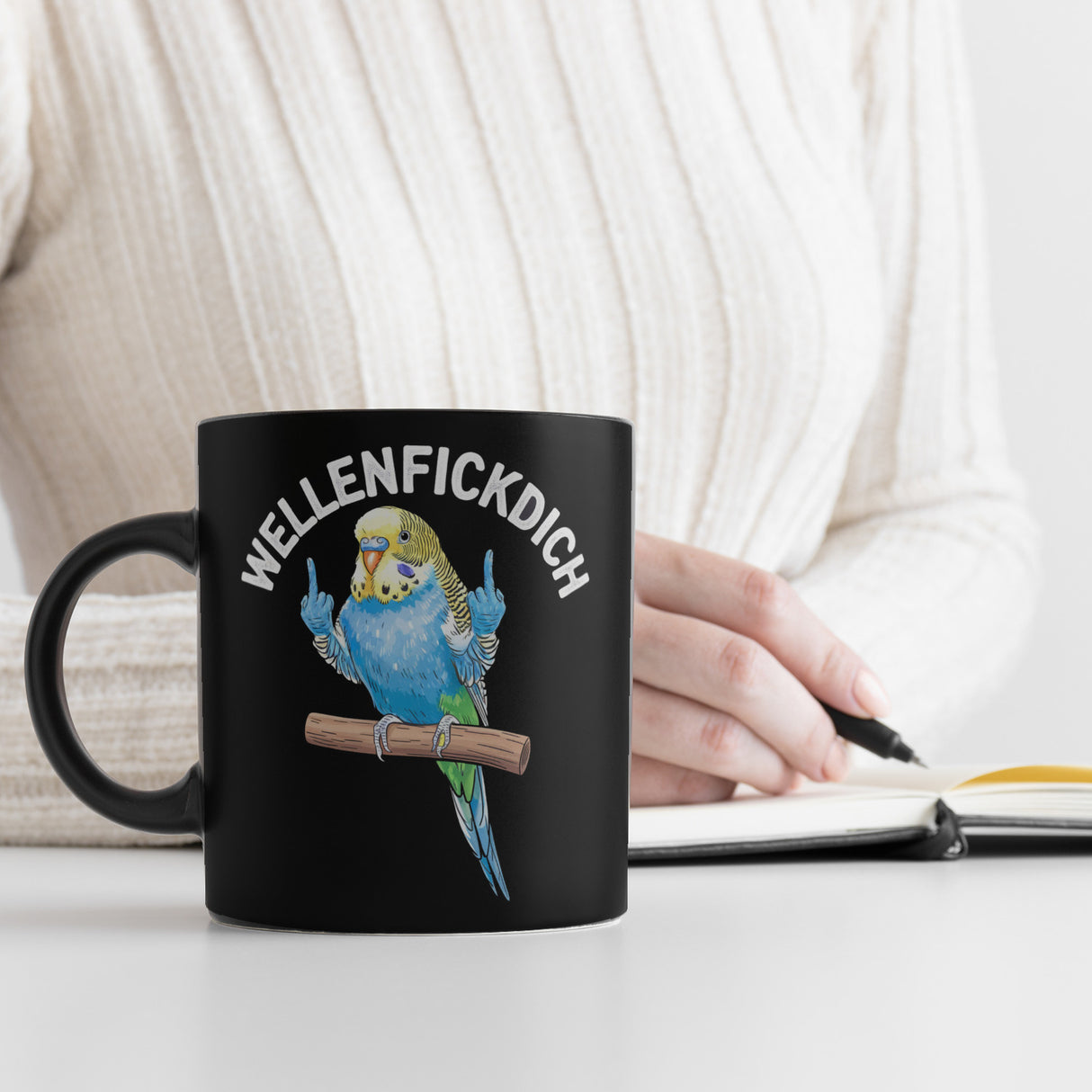 Wellensittich mit Mittelfinger Tasse WELLENFICKDICH