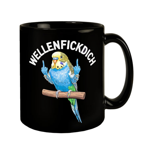 Wellensittich mit Mittelfinger Tasse WELLENFICKDICH