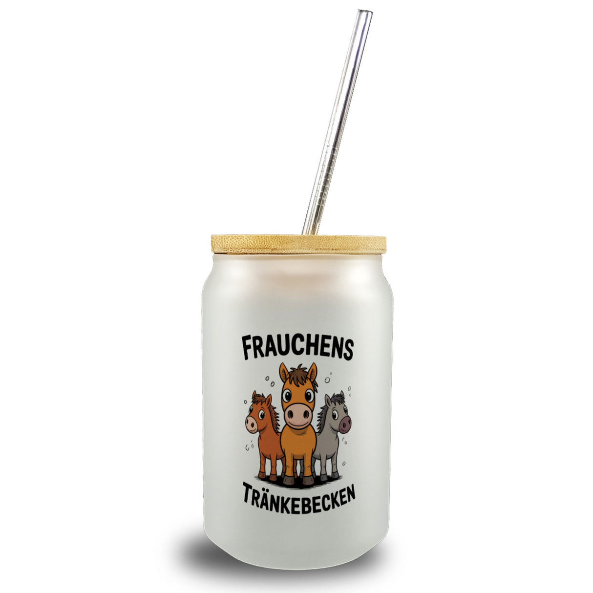 Cartoon-Pferde Frauchens Tränkebecken Trinkglas mit Bambusdeckel für Pferdeliebhaber