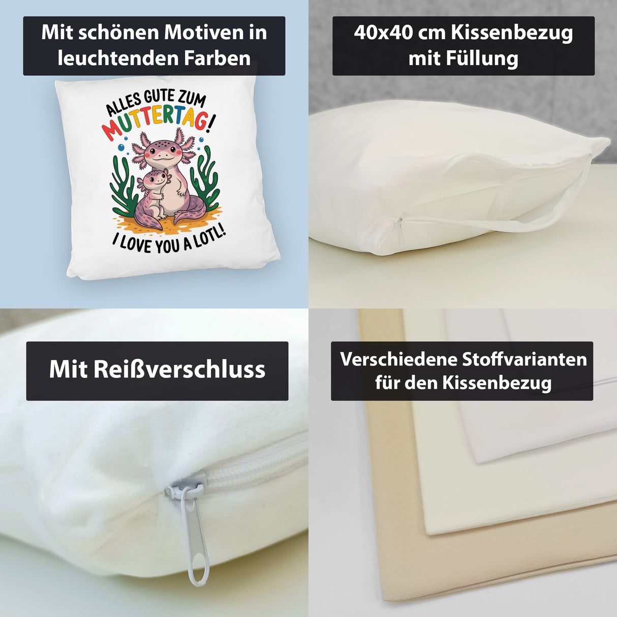 Axolotl Mutter-Kind Kissen Alles Gute zum Muttertag!