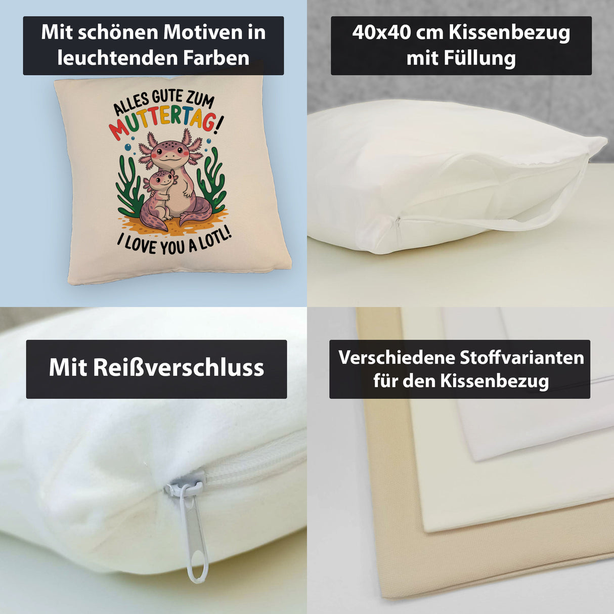 Axolotl Mutter-Kind Kissen Alles Gute zum Muttertag!