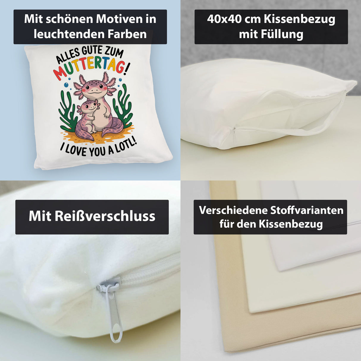 Axolotl Mutter-Kind Kissen Alles Gute zum Muttertag!