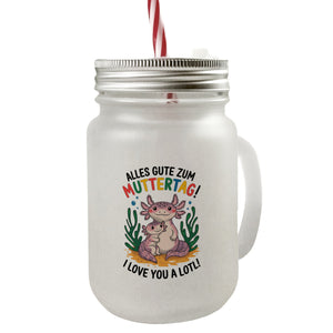 Axolotl Mutter-Kind Trinkglas mit Bambusdeckel Alles Gute zum Muttertag!