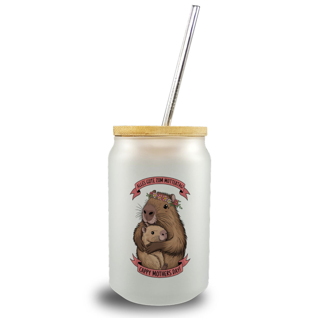 Capybara - Alles Gute zum Muttertag Trinkglas mit Bambusdeckel