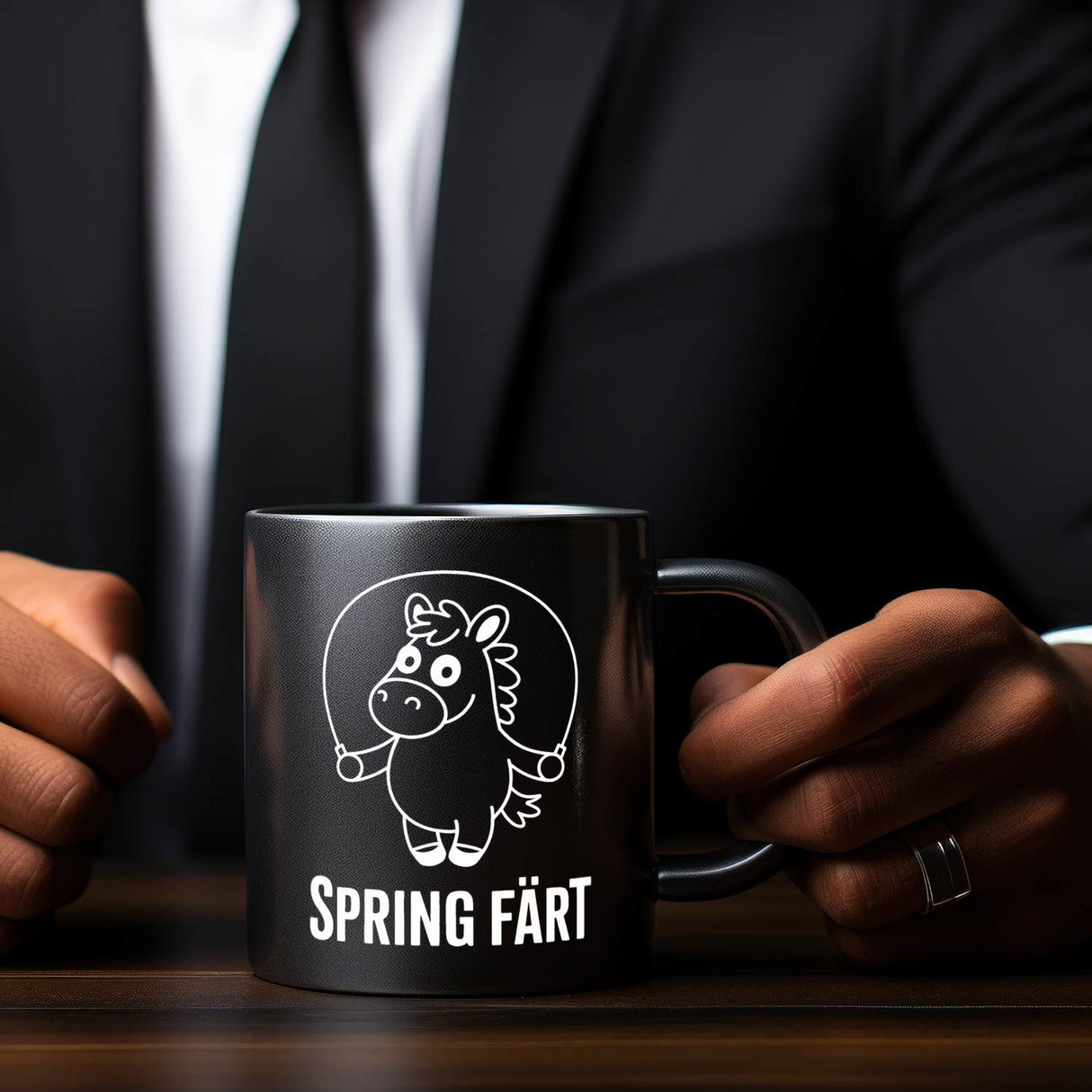 Spring Färt Tasse Pferd mt Springseil Cartoon