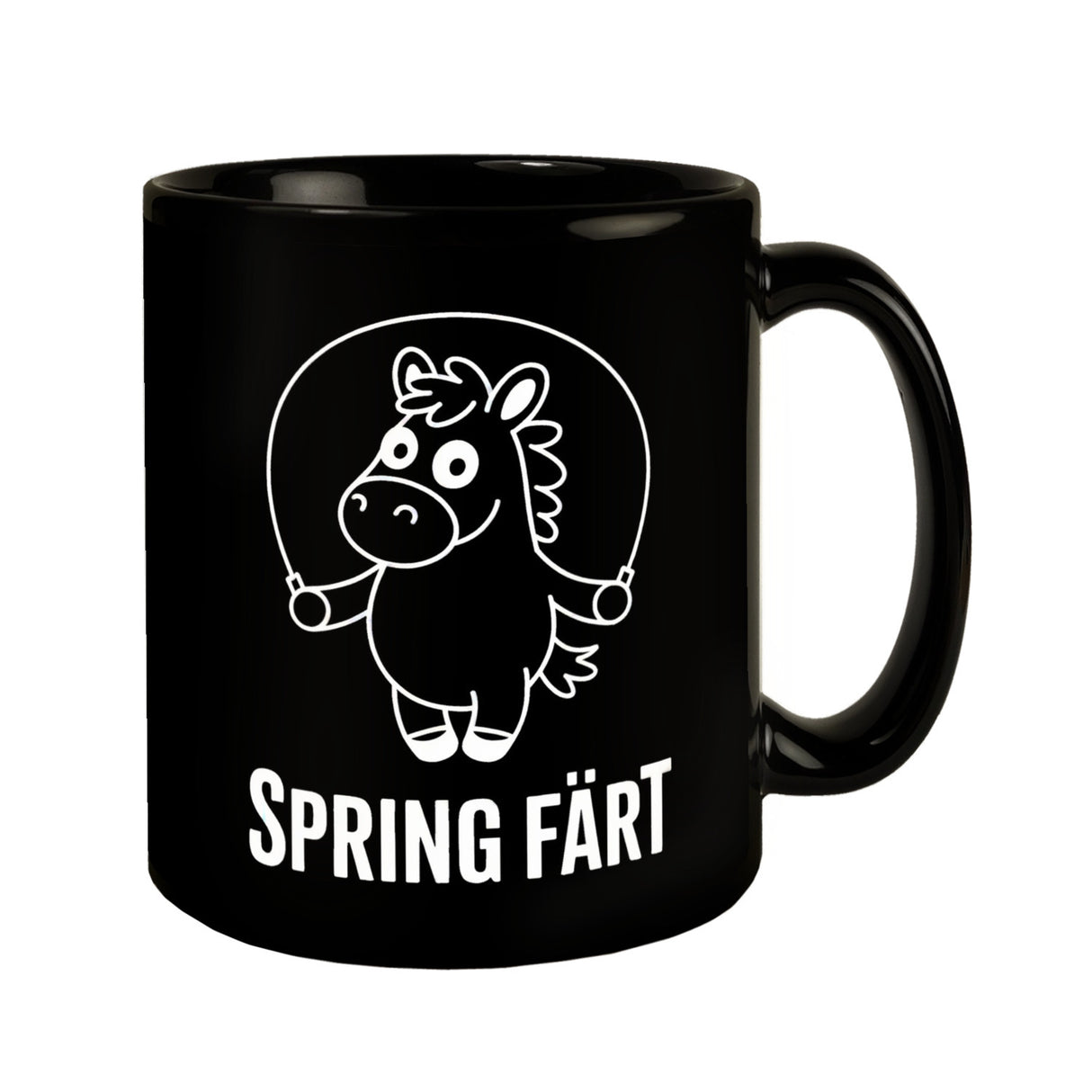 Spring Färt Tasse Pferd mt Springseil Cartoon