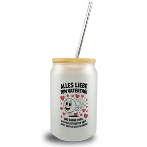Alles Liebe zum Vatertag Trinkglas mit Bambusdeckel Spermien Cartoon mit Herzen