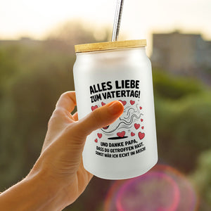 Alles Liebe zum Vatertag Trinkglas mit Bambusdeckel Spermien Cartoon mit Herzen