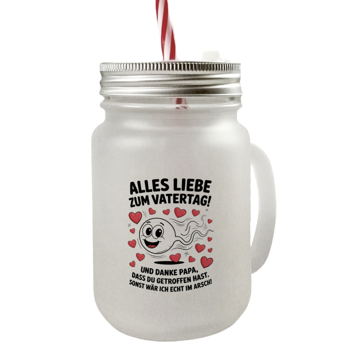 Alles Liebe zum Vatertag Trinkglas mit Bambusdeckel Spermien Cartoon mit Herzen