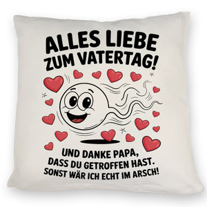 Alles Liebe zum Vatertag Kissen Spermien Cartoon mit Herzen