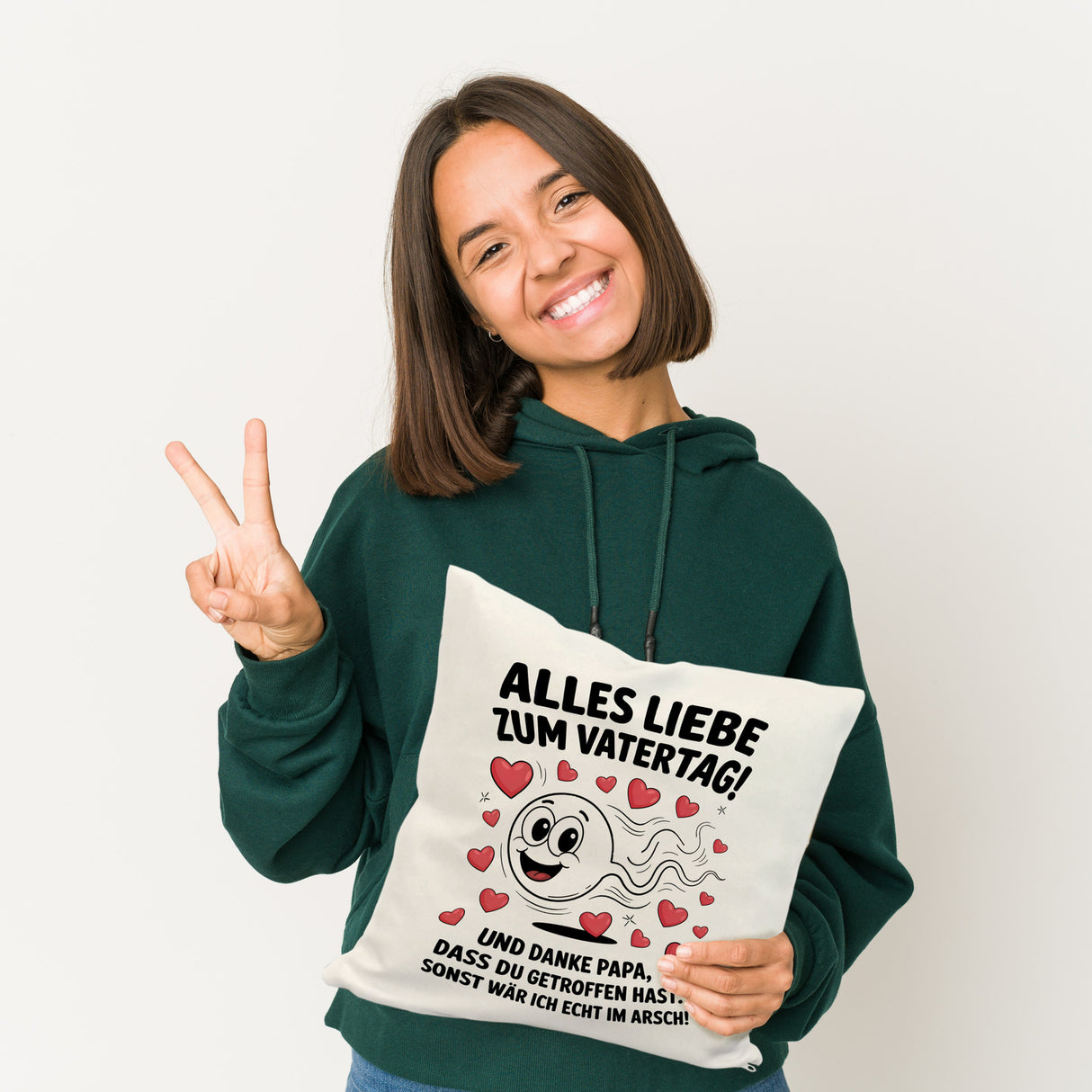 Alles Liebe zum Vatertag Kissen Spermien Cartoon mit Herzen