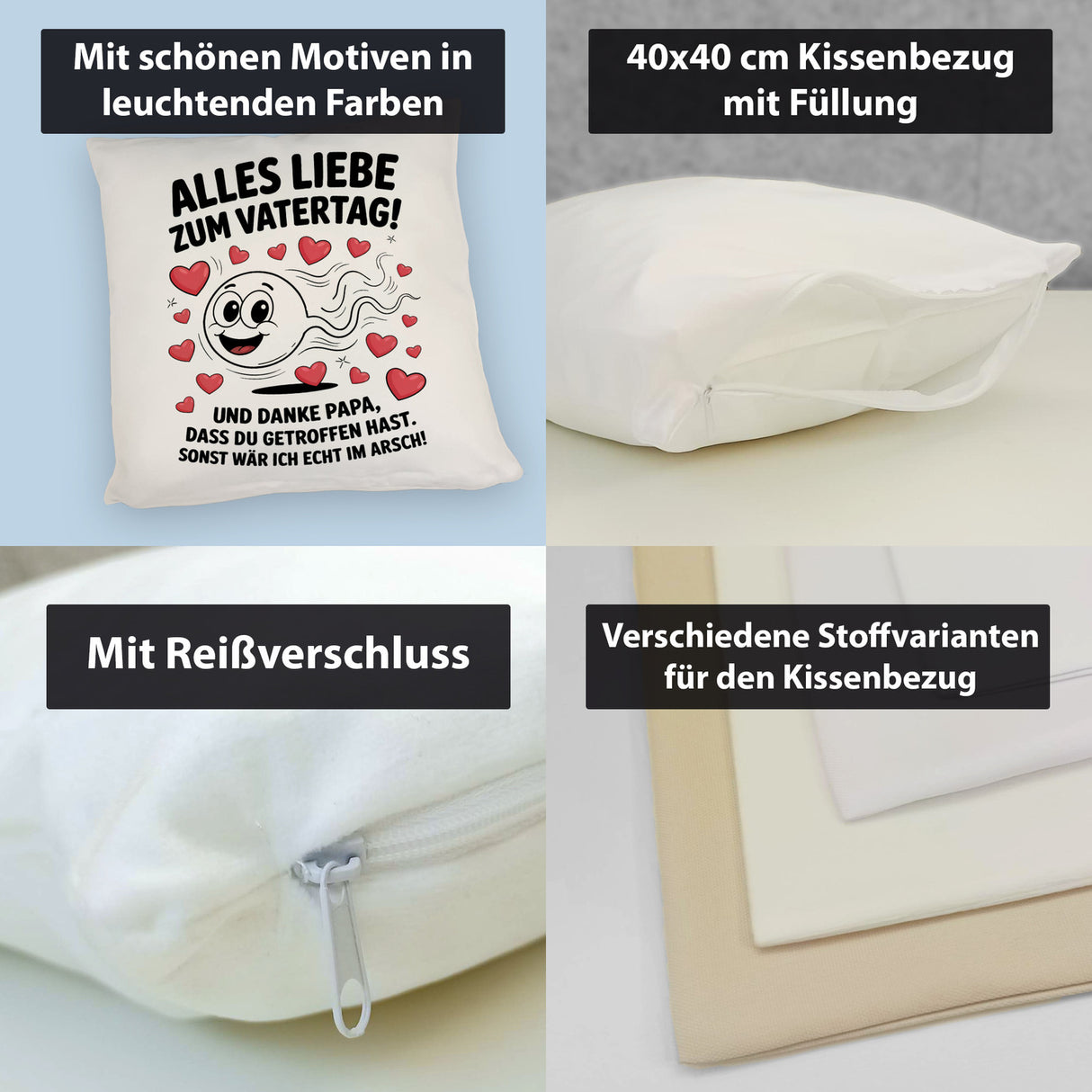 Alles Liebe zum Vatertag Kissen Spermien Cartoon mit Herzen