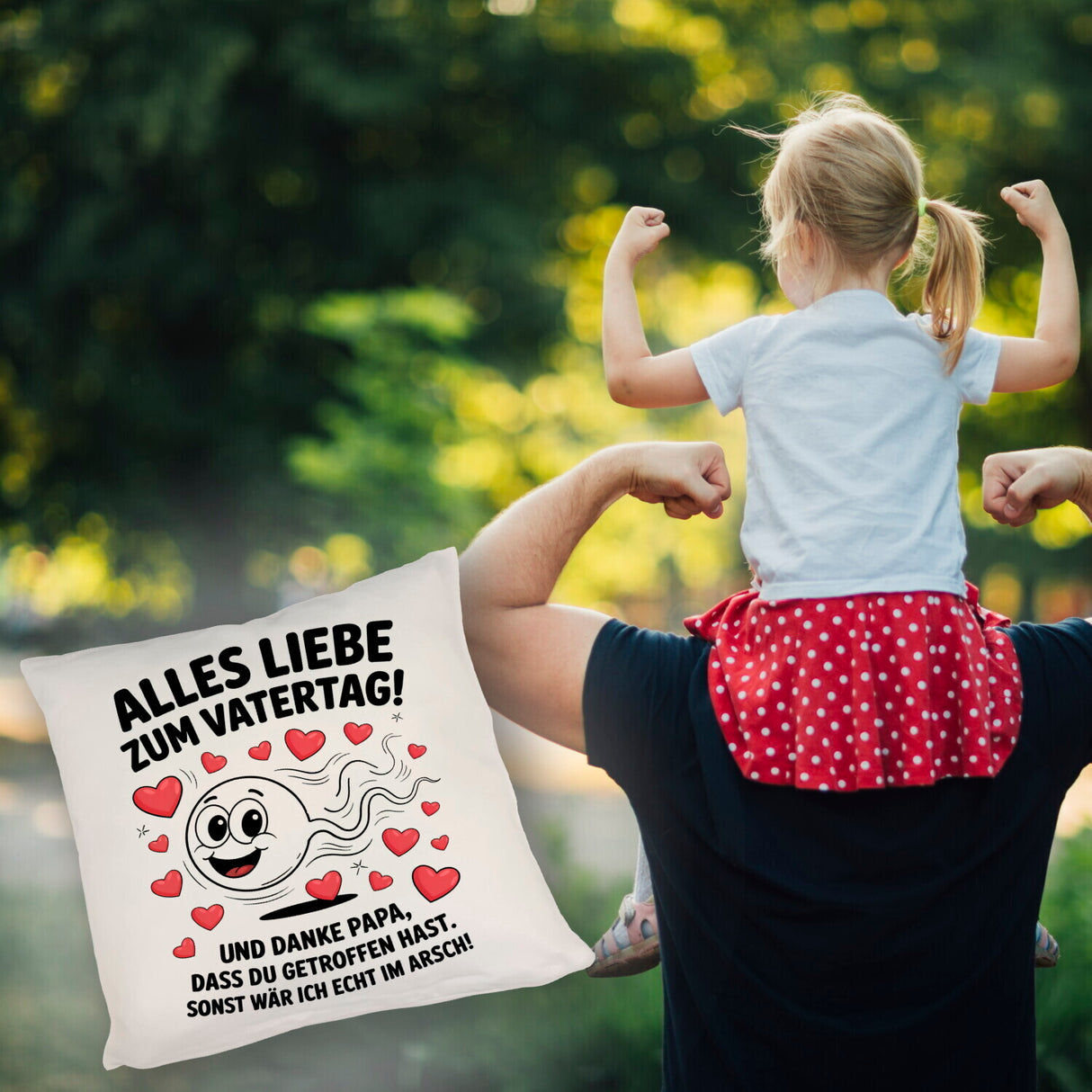 Alles Liebe zum Vatertag Kissen Spermien Cartoon mit Herzen