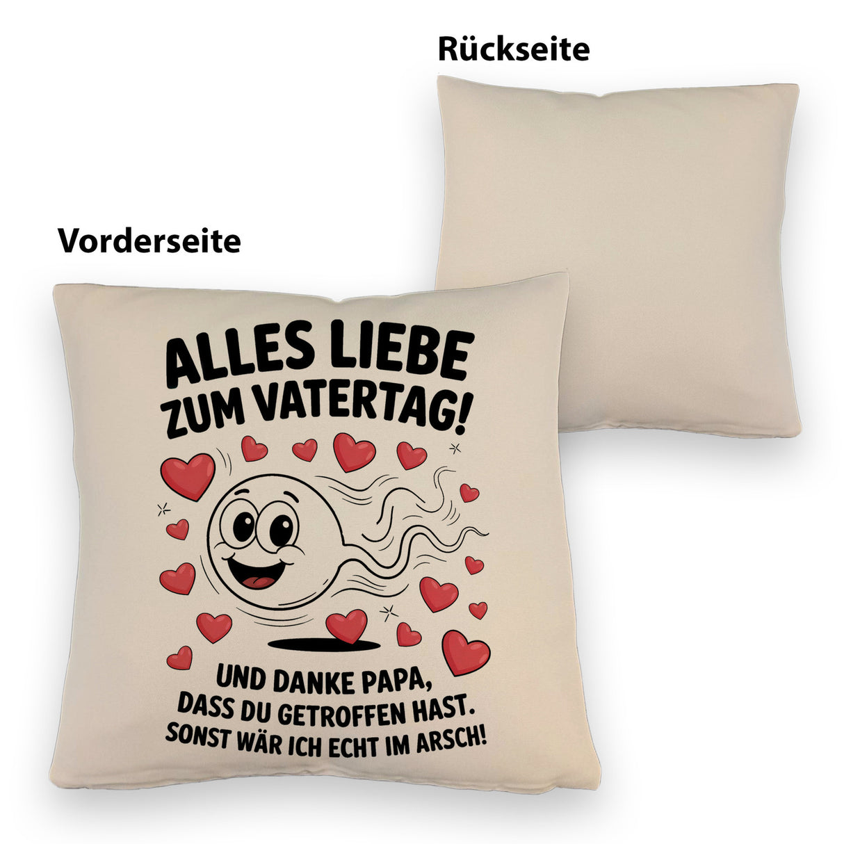 Alles Liebe zum Vatertag Kissen Spermien Cartoon mit Herzen