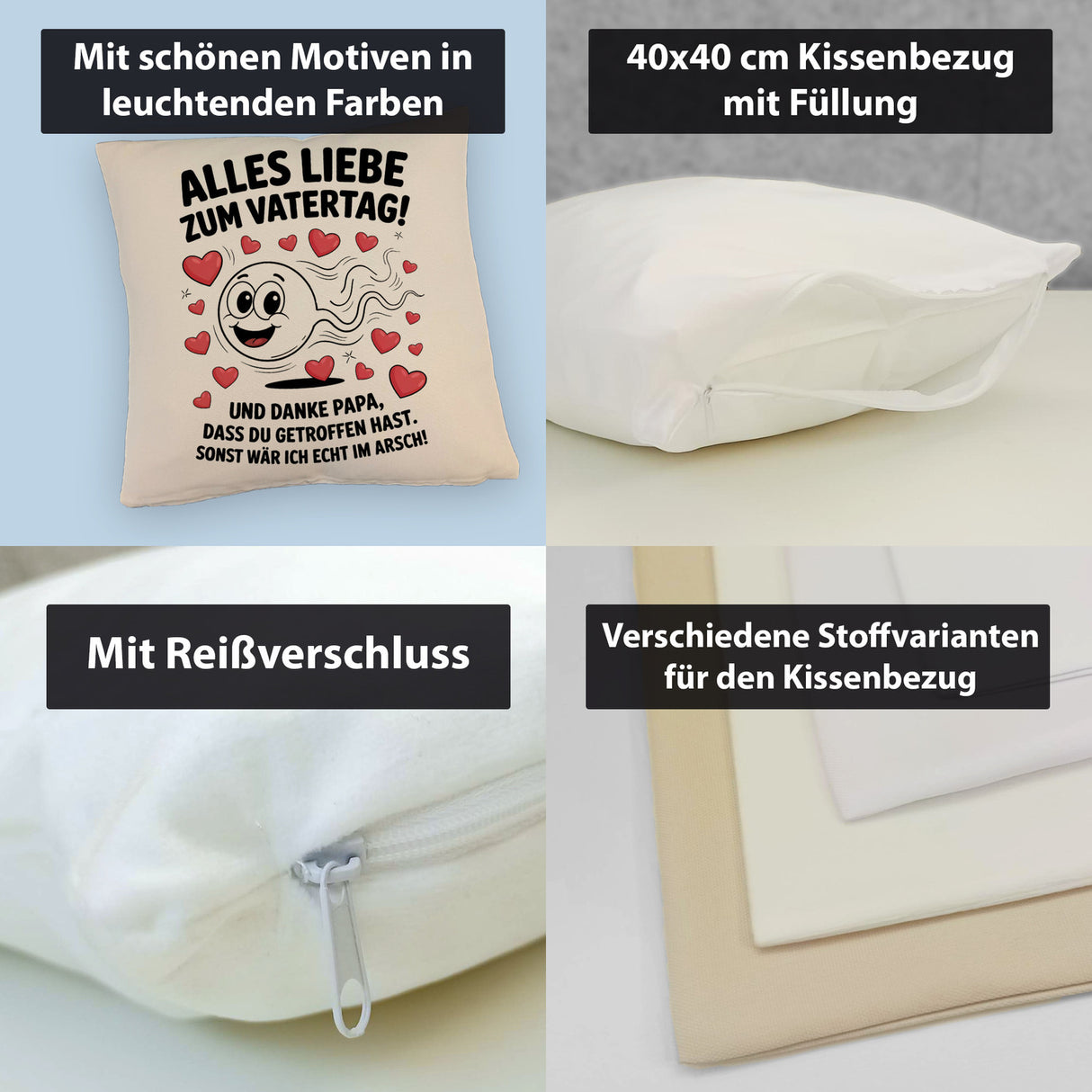 Alles Liebe zum Vatertag Kissen Spermien Cartoon mit Herzen