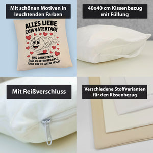 Alles Liebe zum Vatertag Kissen Spermien Cartoon mit Herzen