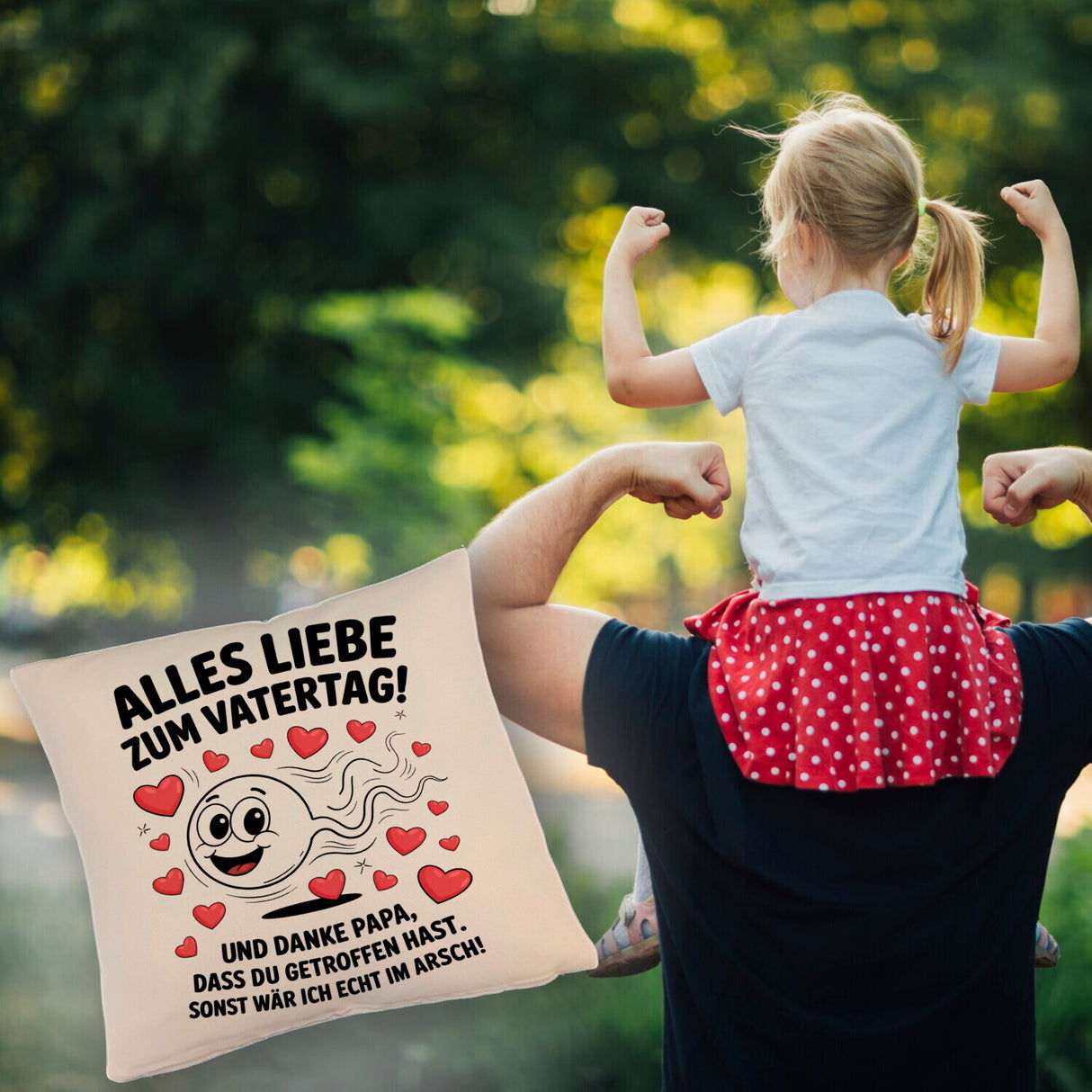 Alles Liebe zum Vatertag Kissen Spermien Cartoon mit Herzen