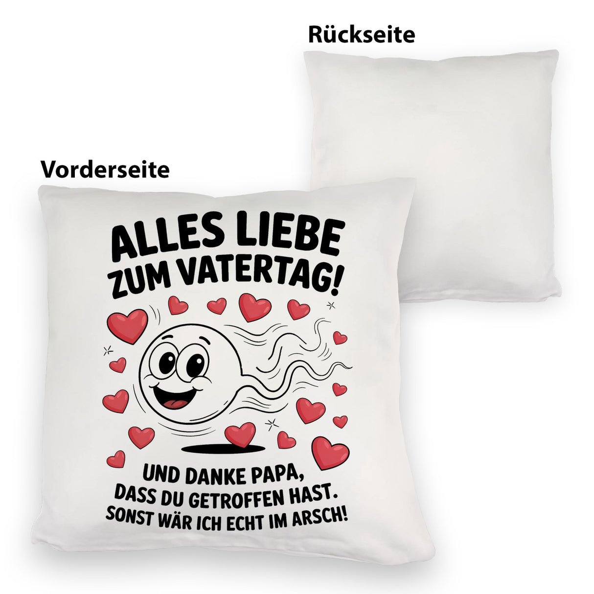 Alles Liebe zum Vatertag Kissen Spermien Cartoon mit Herzen