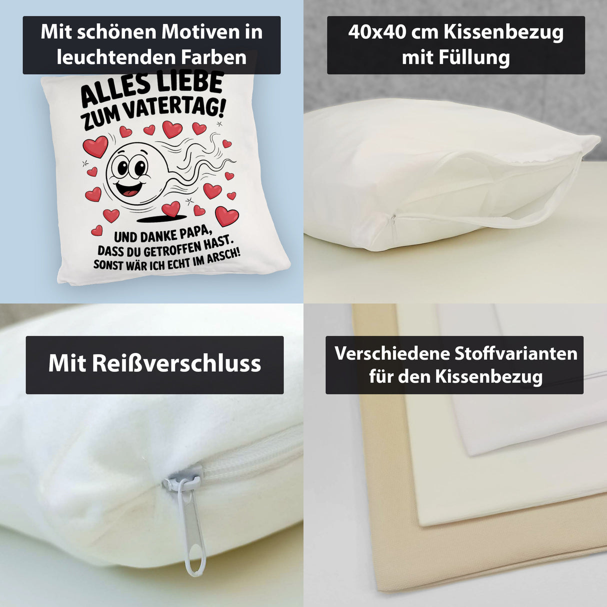 Alles Liebe zum Vatertag Kissen Spermien Cartoon mit Herzen