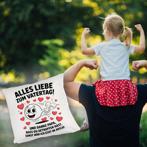 Alles Liebe zum Vatertag Kissen Spermien Cartoon mit Herzen
