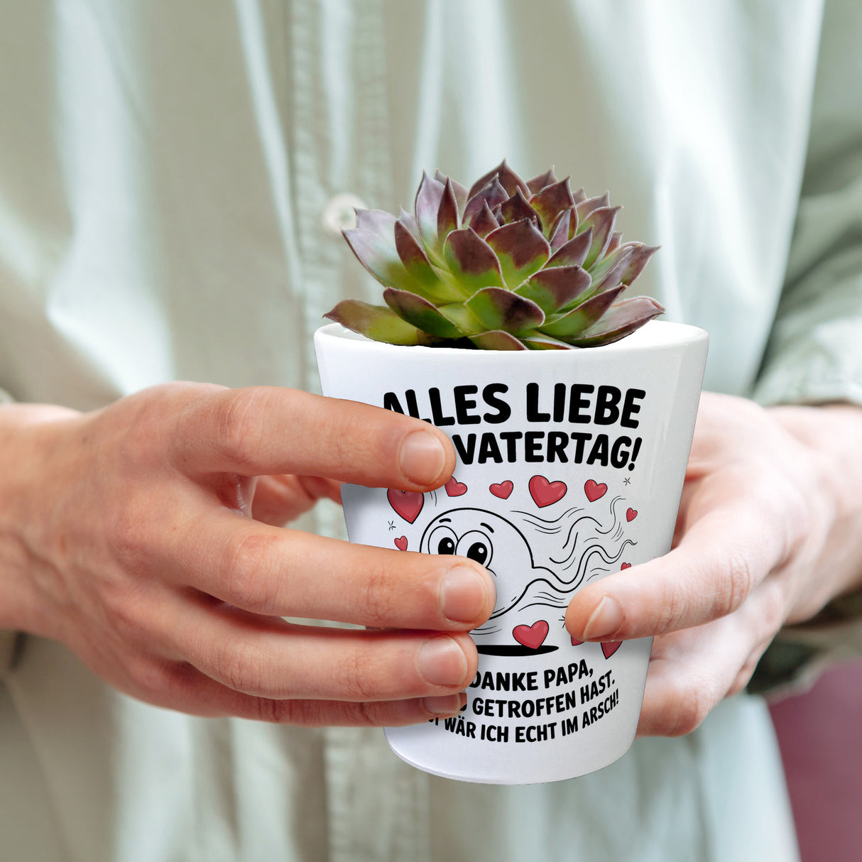 Alles Liebe zum Vatertag Blumentopf Spermien Cartoon mit Herzen