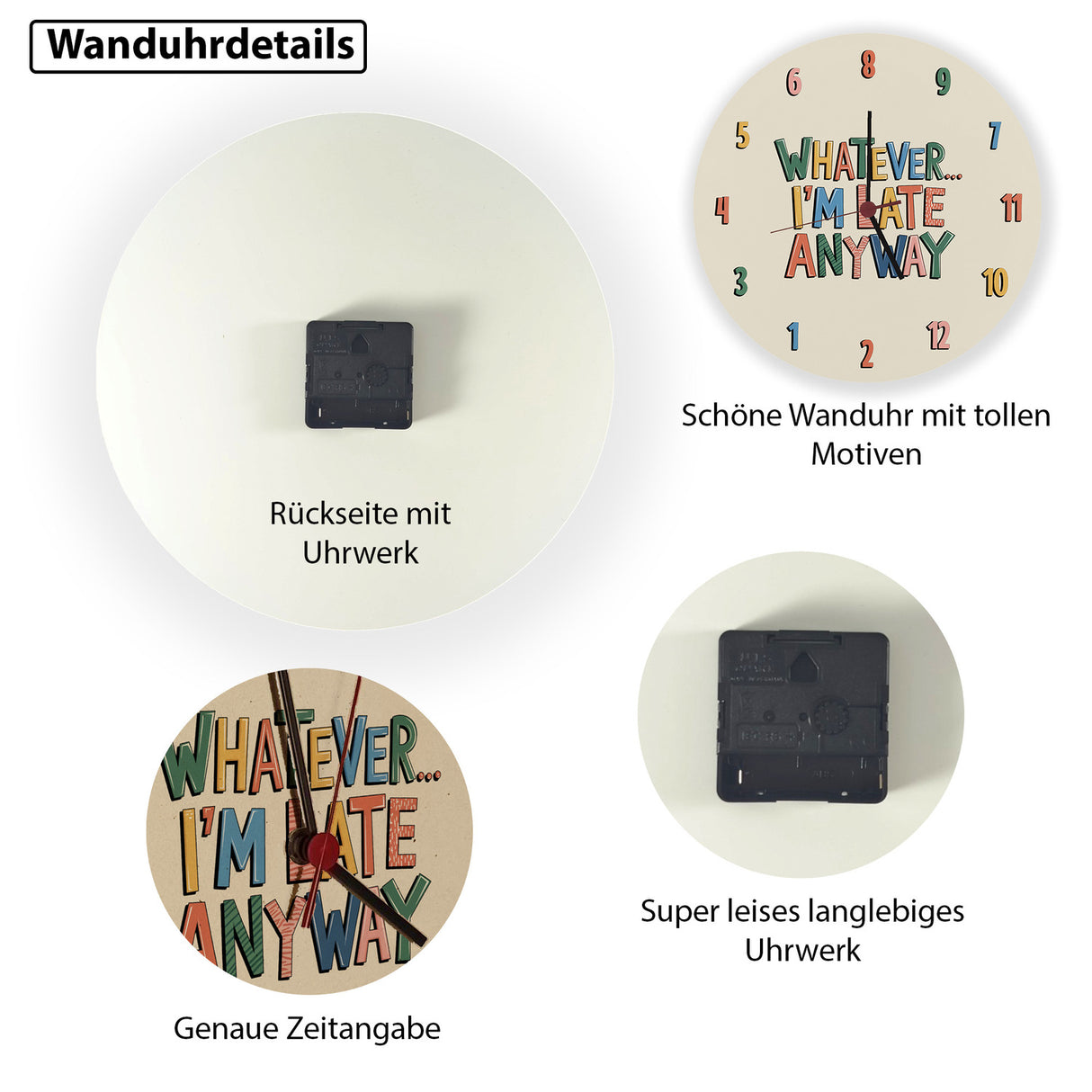 Whatever... I'm late anyway Wanduhr mit verdrehten Ziffern