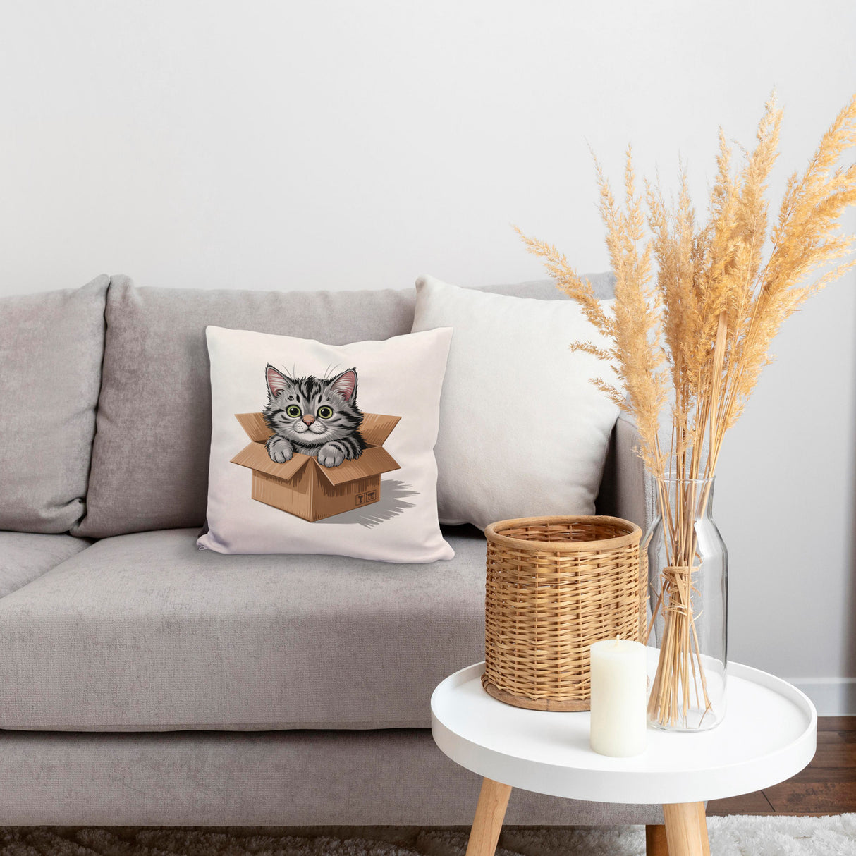 Katze im Karton Kissen für Katzenfans