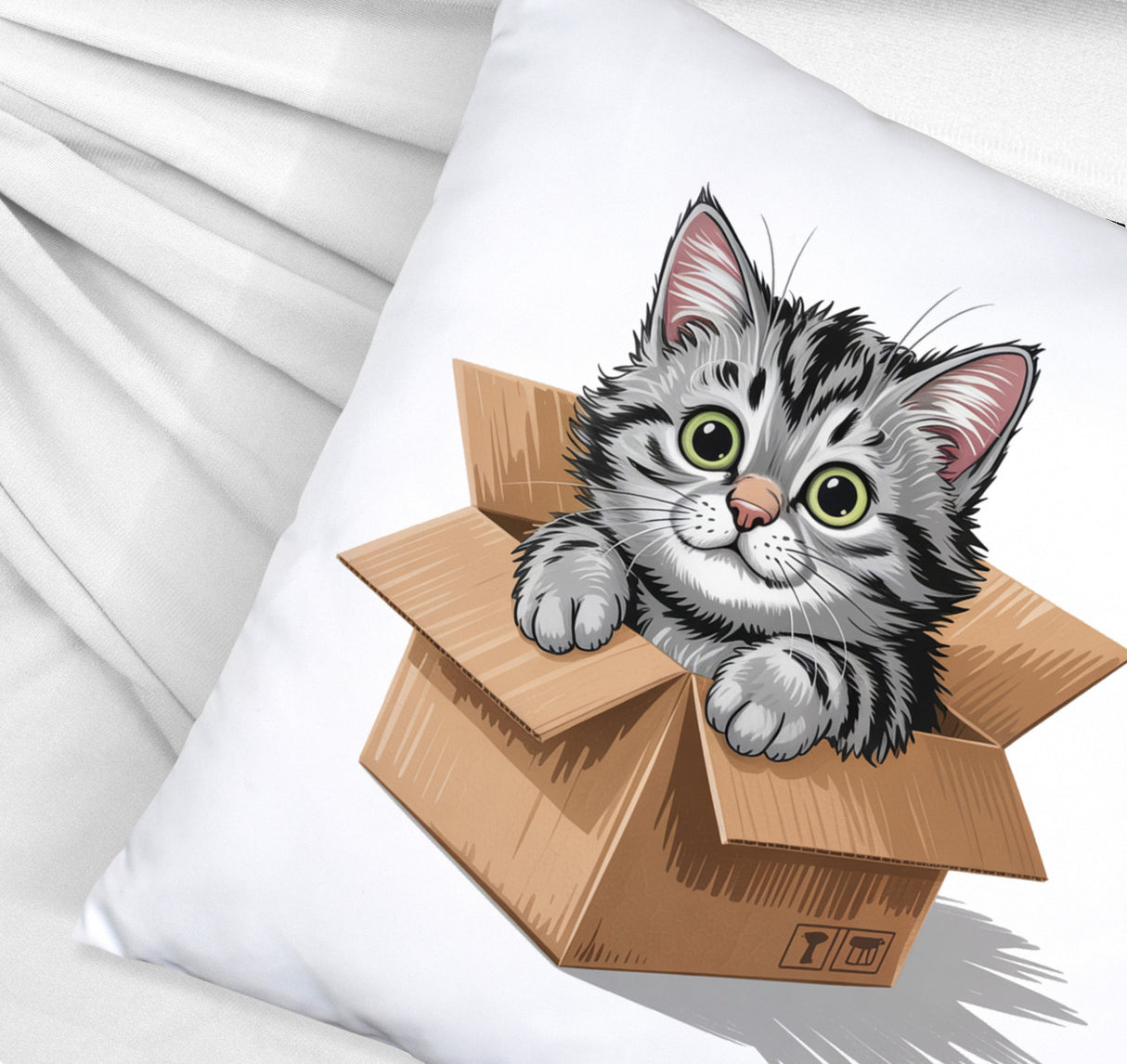 Katze im Karton Kissen für Katzenfans