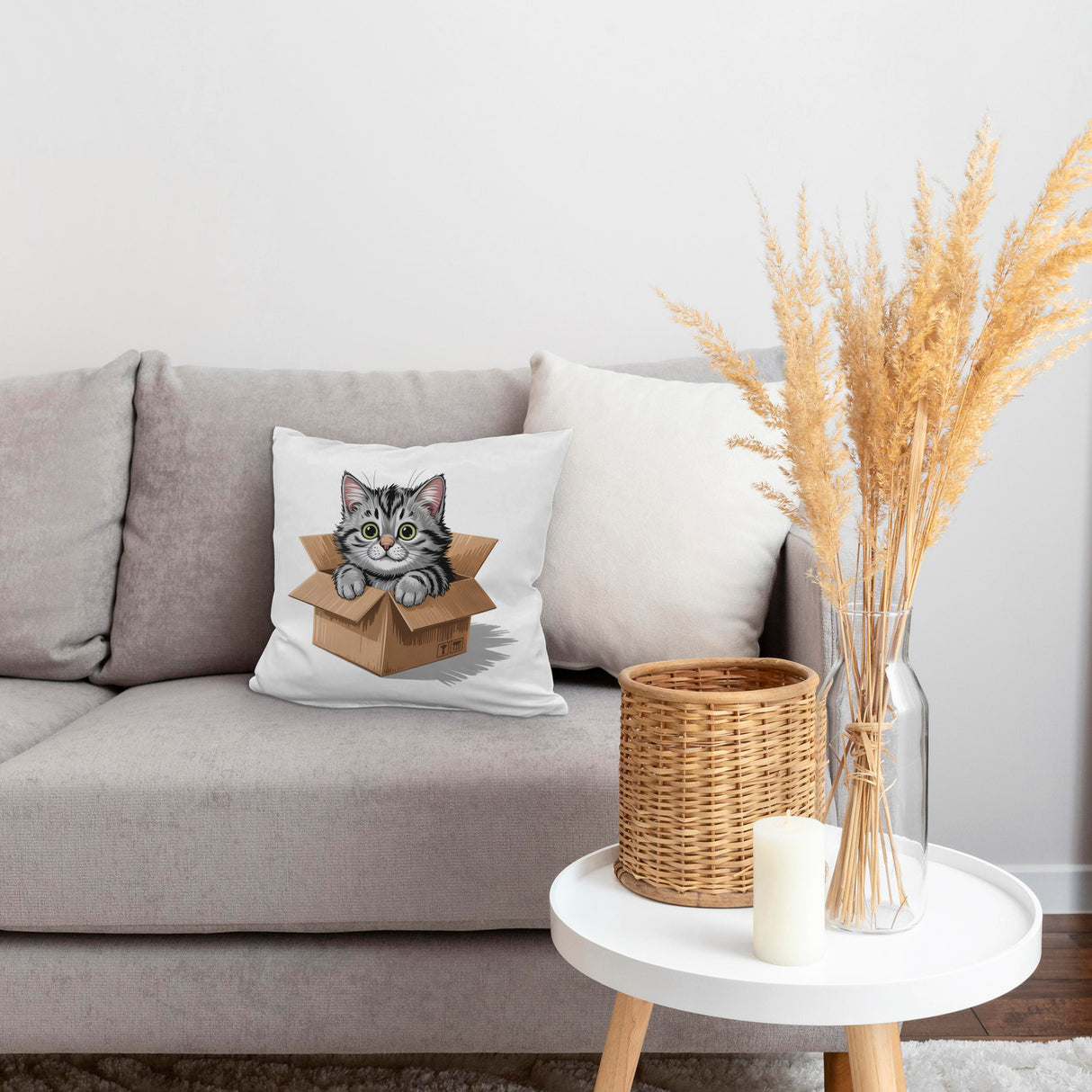 Katze im Karton Kissen für Katzenfans