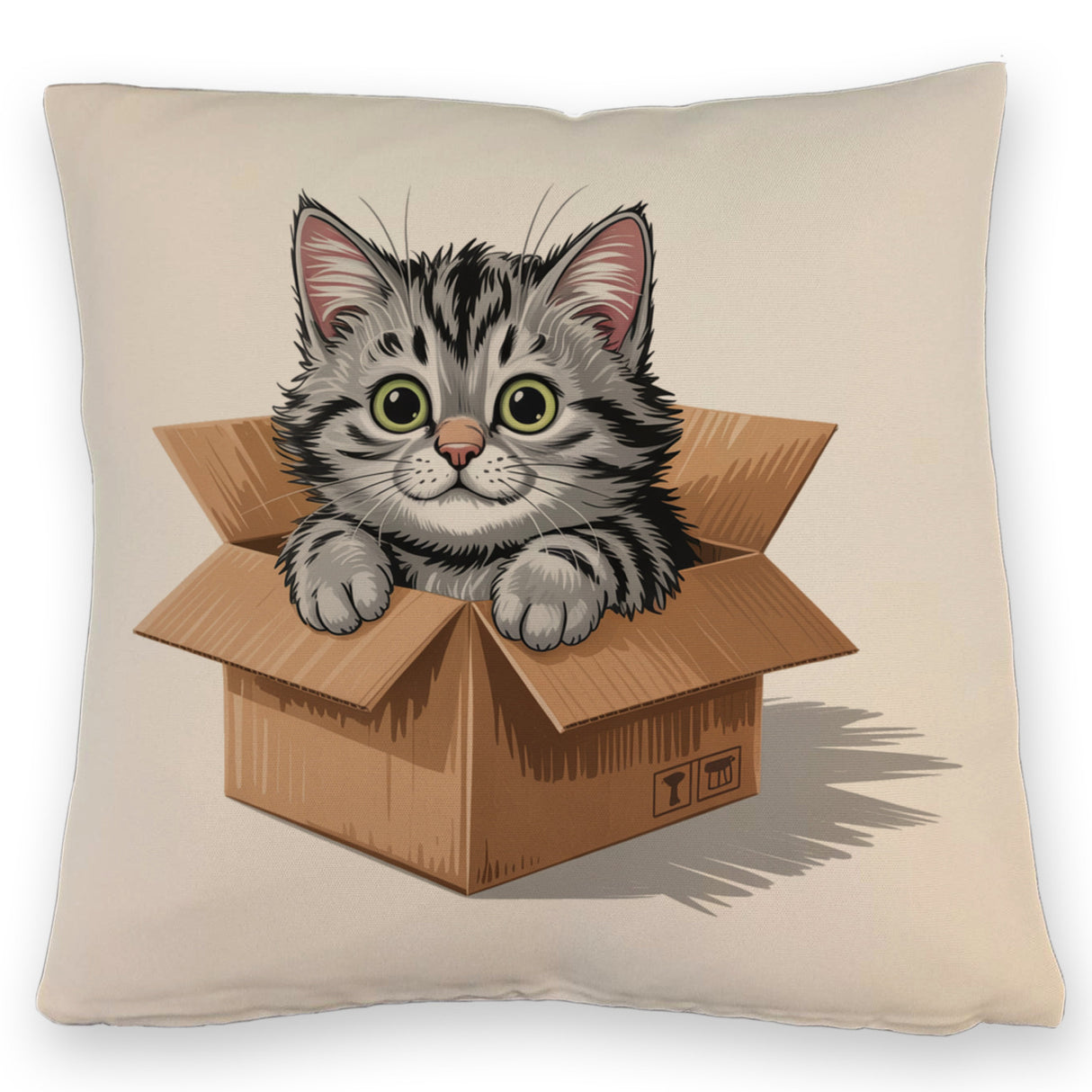 Katze im Karton Kissen für Katzenfans