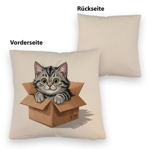Katze im Karton Kissen für Katzenfans