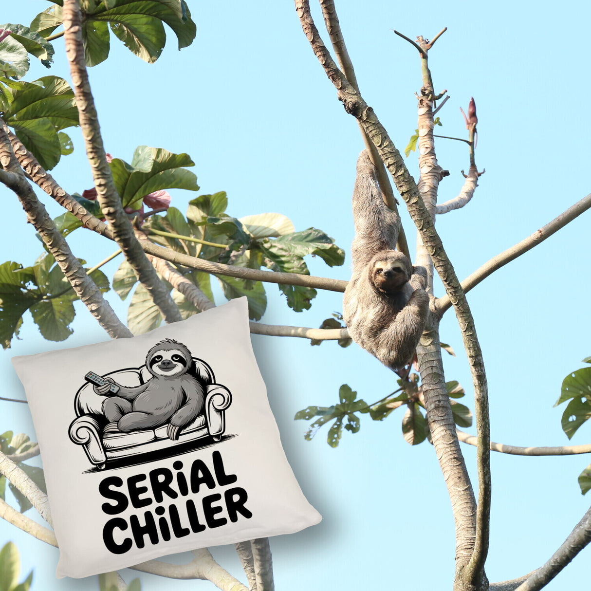 Faultier auf Couch Serial Chiller Kissen