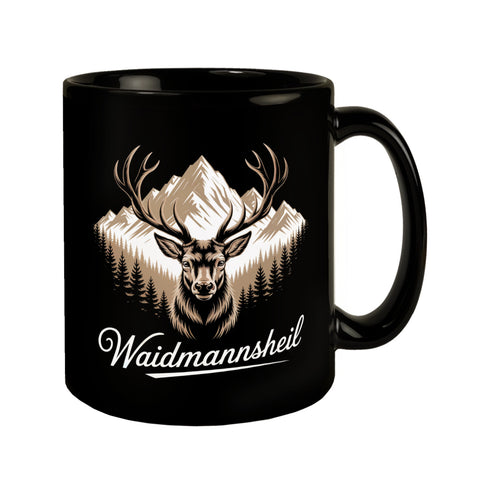 Hirsch vor Bergkulisse Waidmannsheil Tasse für Jäger