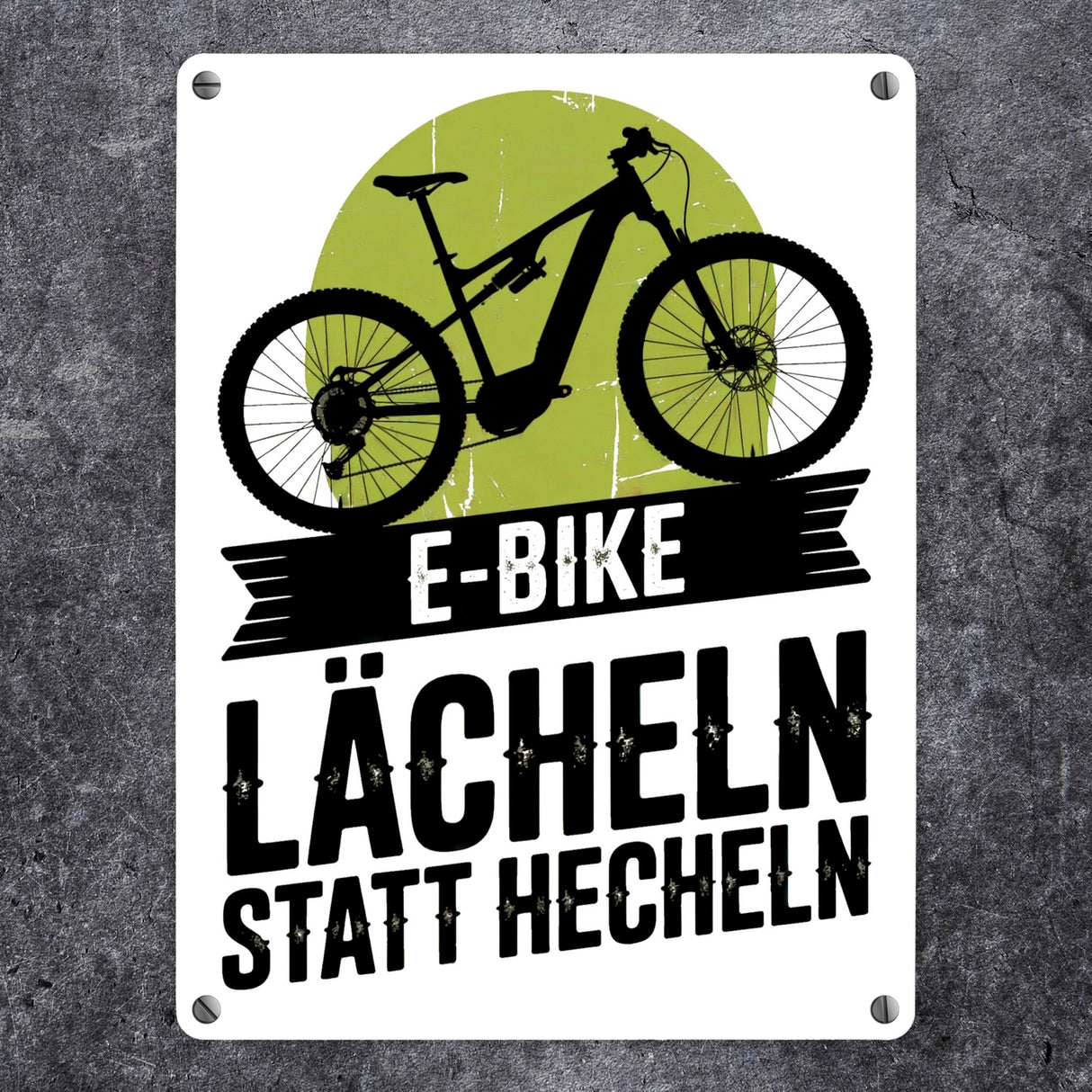 E-Bike Lächeln statt hecheln Vintage-Design Metallschild in 15x20 cm für Biker
