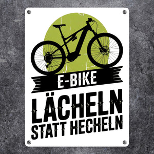 E-Bike Lächeln statt hecheln Vintage-Design Metallschild in 15x20 cm für Biker