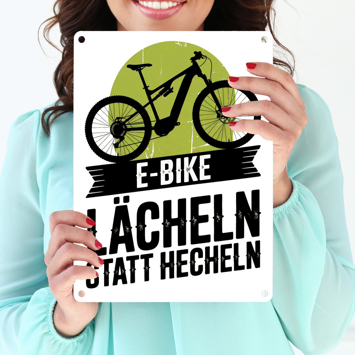E-Bike Lächeln statt hecheln Vintage-Design Metallschild in 15x20 cm für Biker