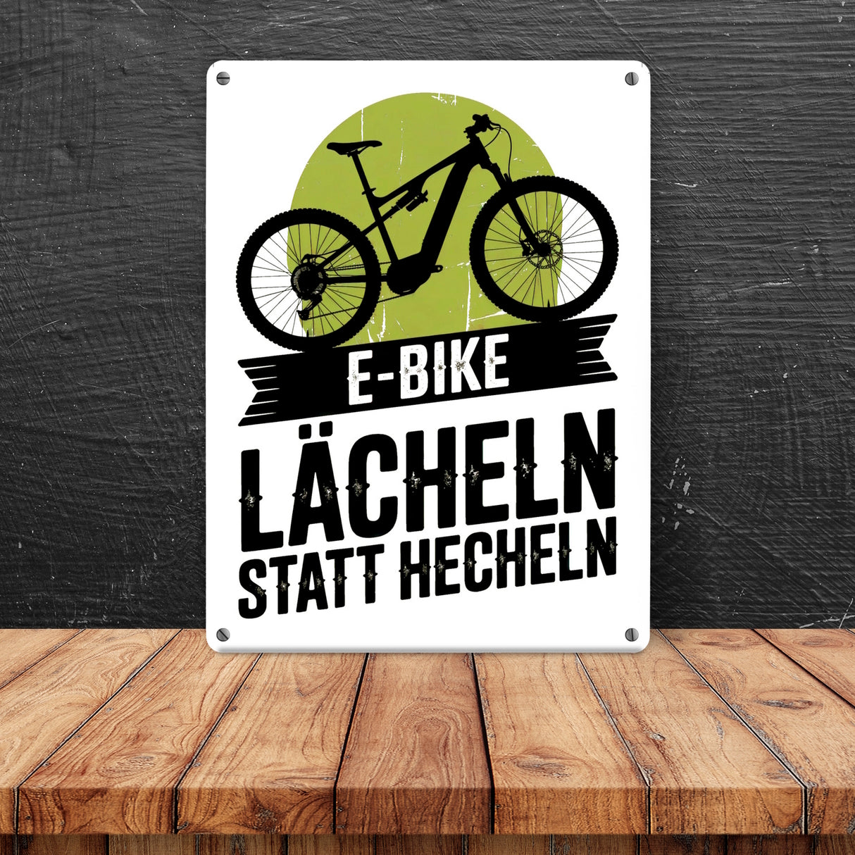 E-Bike Lächeln statt hecheln Vintage-Design Metallschild in 15x20 cm für Biker