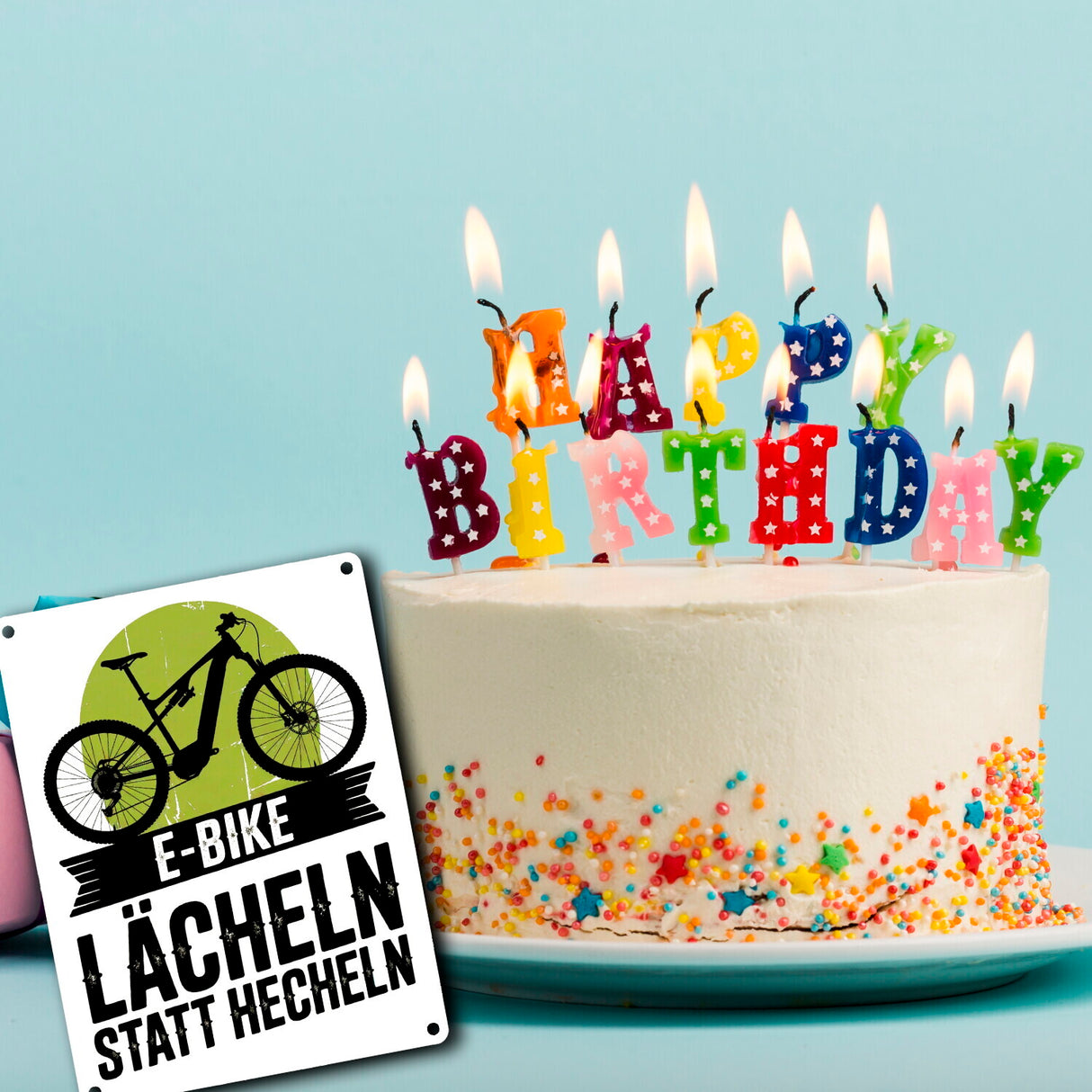 E-Bike Lächeln statt hecheln Vintage-Design Metallschild in 15x20 cm für Biker