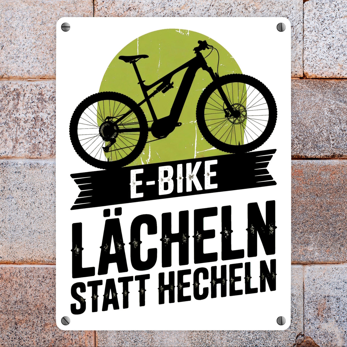 E-Bike Lächeln statt hecheln Vintage-Design Metallschild in 15x20 cm für Biker