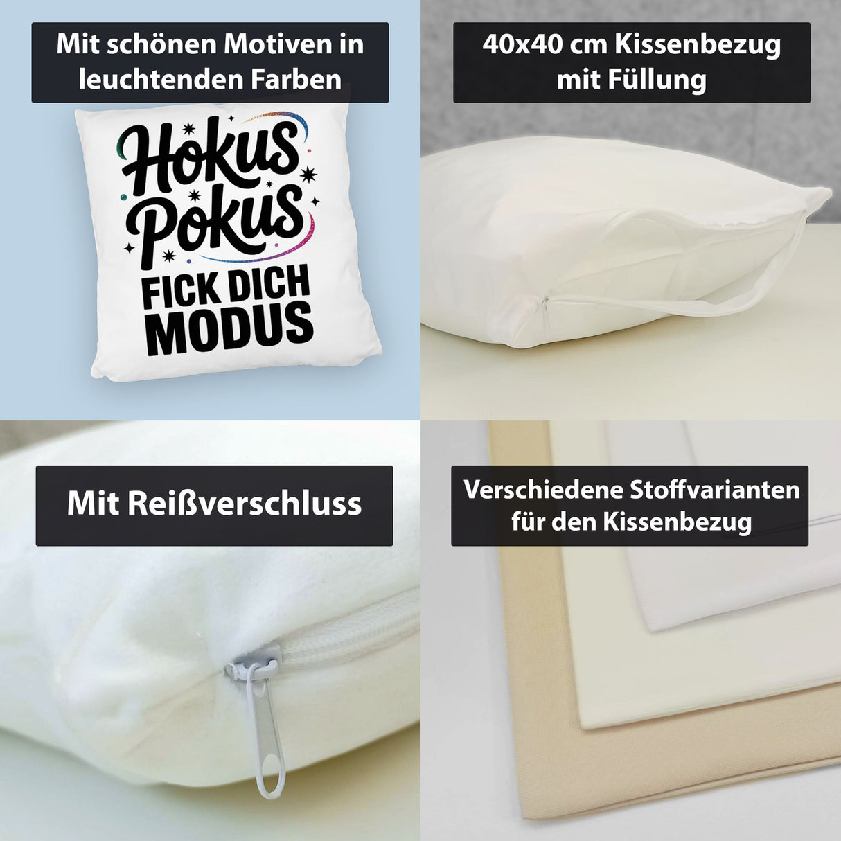 Hokus Pokus Kissen mit frechem Spruch