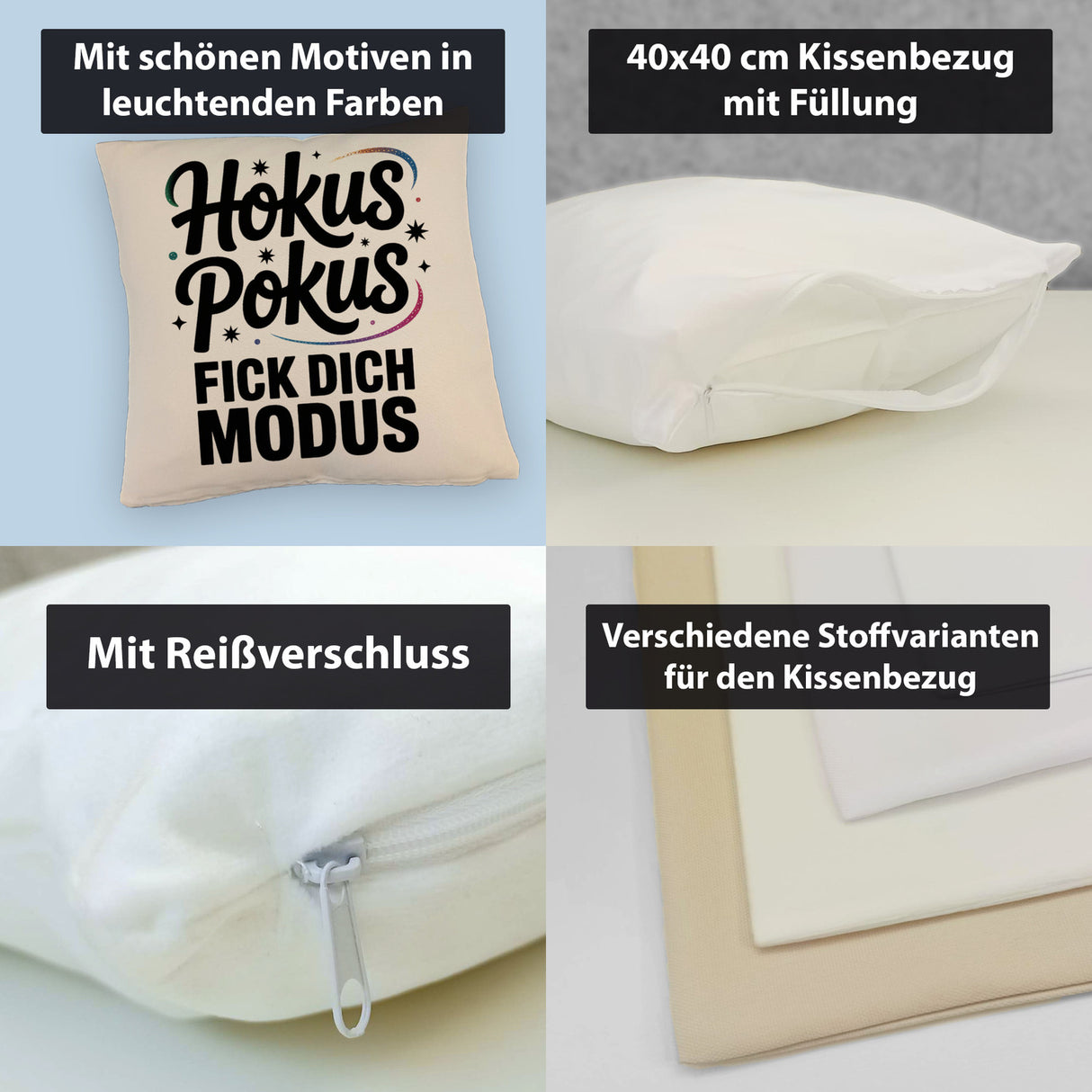 Hokus Pokus Kissen mit frechem Spruch