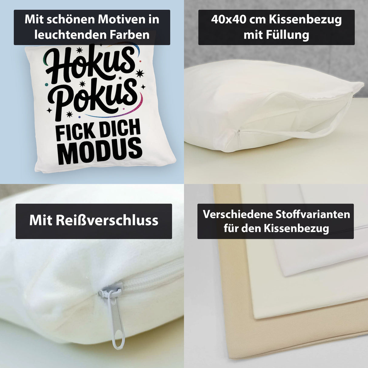 Hokus Pokus Kissen mit frechem Spruch