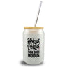 Hokus Pokus Trinkglas mit Bambusdeckel mit frechem Spruch