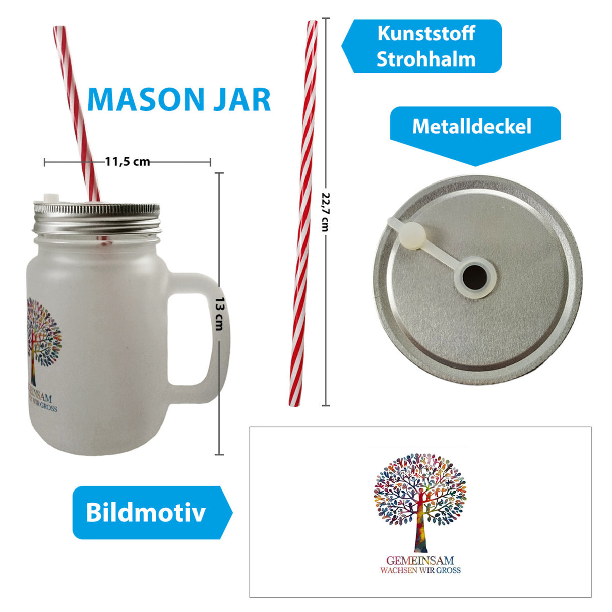 Gemeinsam wachsen, Baum aus Kindern Trinkglas mit Bambusdeckel