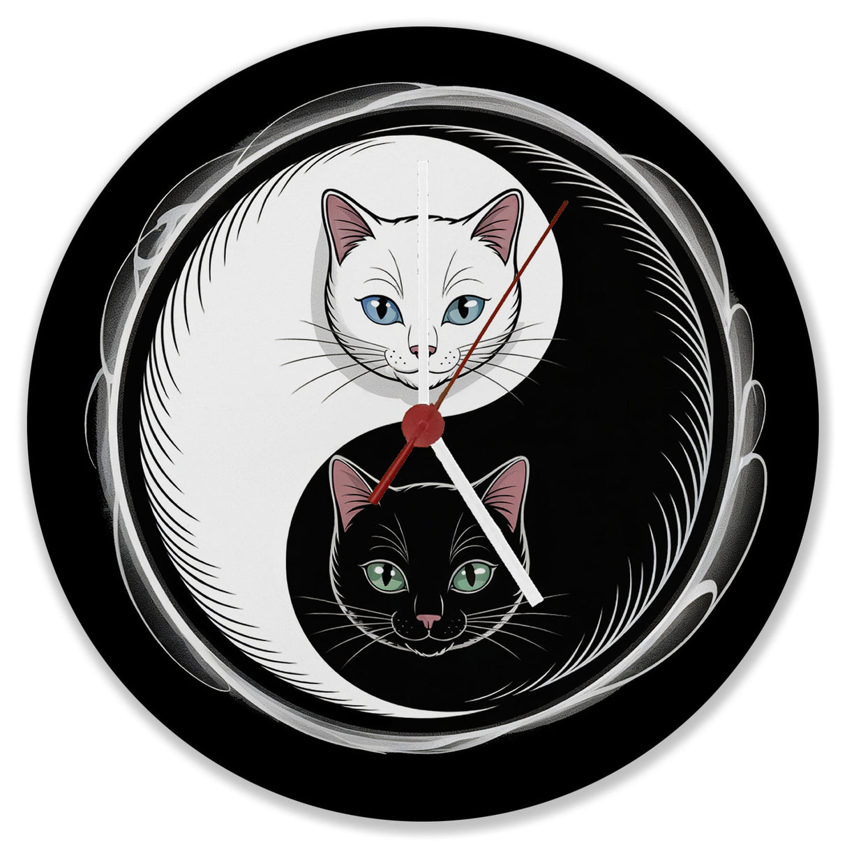 Katzen Yin und Yang Wanduhr für Katzenliebhaber