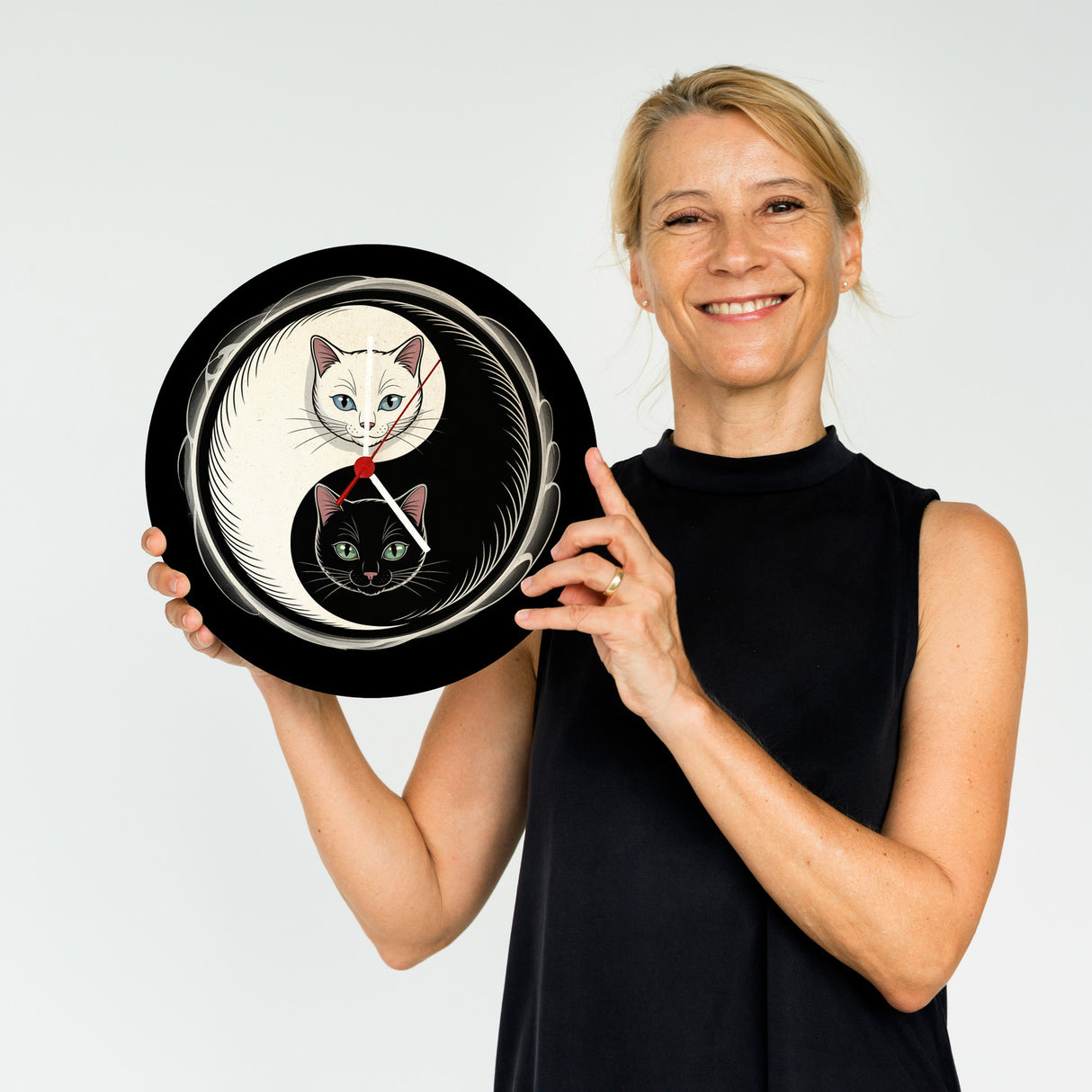 Katzen Yin und Yang Wanduhr für Katzenliebhaber