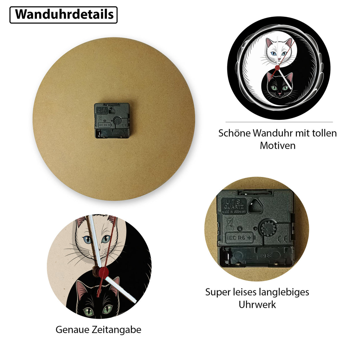 Katzen Yin und Yang Wanduhr für Katzenliebhaber